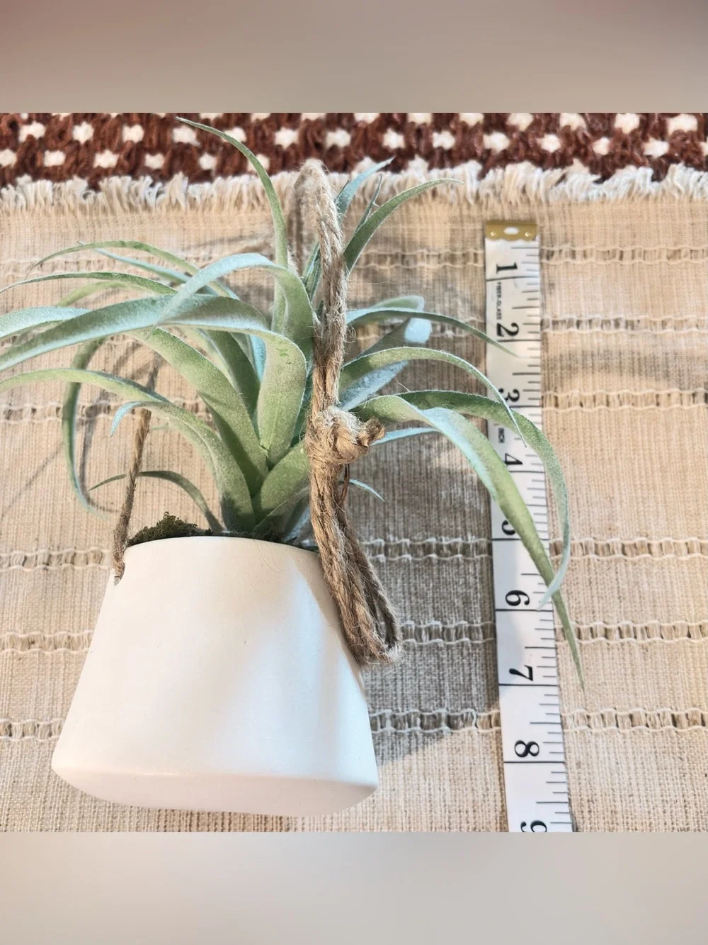 Neutral Green Hanging Faux Air Plant in White Ceramic Pot